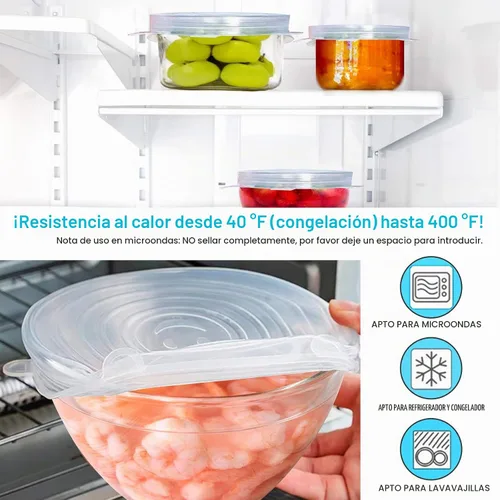 Vista 4 de Tapas elásticas de silicona, 14 unidades, 7 tamaños, fundas reutilizables