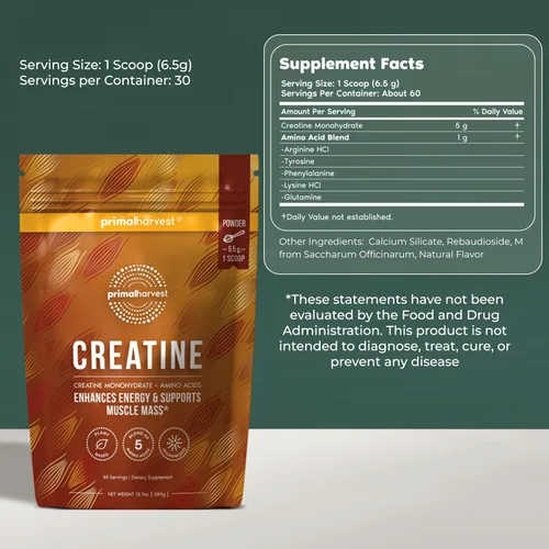 Vista 2 de Primal Harvest Suplemento en polvo de creatina para hombres y mujeres, fitness, entrenamientos y crecimiento muscular, para ayudar a promover