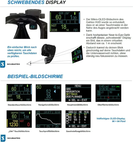 Vista 8 de SCUBAPRO Galileo HUD - Computadora de buceo manos libres con transmisor
