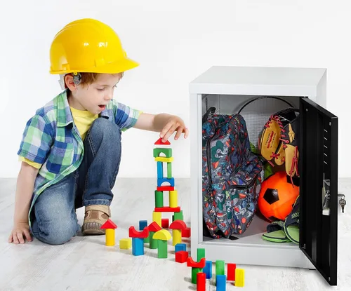 Vista 2 de AdirOffice Armario de almacenamiento de metal de acero para niños, organizador de almacenamiento resistente con llave y varillas para colgar