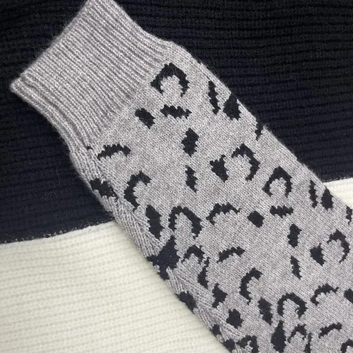 Vista 6 de ANCAPELION - Suéter de manga larga con cuello en V para mujer, diseño de leopardo, básico, bloque de colores, informal, de punto