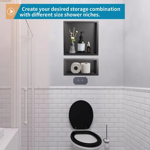 Vista 6 de Nicho de ducha de acero inoxidable cepillado de 12 x 6 pulgadas, organizador de ducha empotrado, inserto de estante de baño para instalación