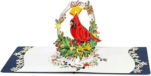 Vista 4 de CUTPOPUP - Tarjeta de felicitación con diseño de cardenal, Feliz Navidad, Navidad 3D, Año Nuevo, tarjeta de felicitación (cesta de cardenal)