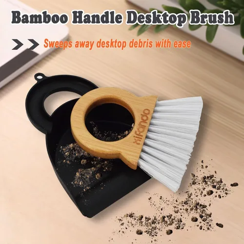 Vista 4 de Mini escoba y recogedor para tareas domésticas: mango de bambú, escoba pequeña y recogedor, combinación de mini barrido de escritorio, cepillo