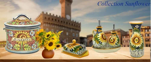 Vista 3 de CERAMICHE D'ARTE PARRINI - Azulejo de cerámica italiano Pantiles Cerámica Pintado a mano Decorado Girasol Hecho en ITALIA Toscana
