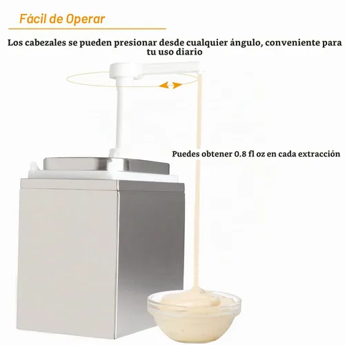 Vista 5 de Dispensador de salsa de 2.1 cuartos de galón con bomba, estación de bomba comercial de acero inoxidable para chocolate caliente, dulce de azúcar