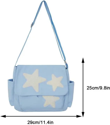Vista 7 de YILCER Bonita bolsa de mensajero Y2K Star Crossbody Bolsa grande de lona Kawaii con bolsillos laterales para mujeres, adolescentes y niñas
