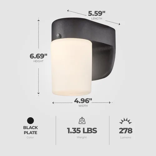 Vista 3 de 6106700 - Lámpara de pared LED regulable con sensor de atardecer a amanecer, acabado negro con vidrio de ópalo esmerilado