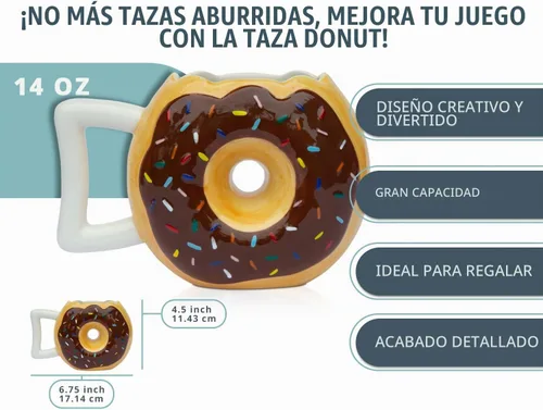 Vista 2 de Taza para café Comfify con bonito y divertido diseño de Dona, viene con frase en inglés «Mmmmm... Donuts», apta para microondas y lavavajillas Marrón
