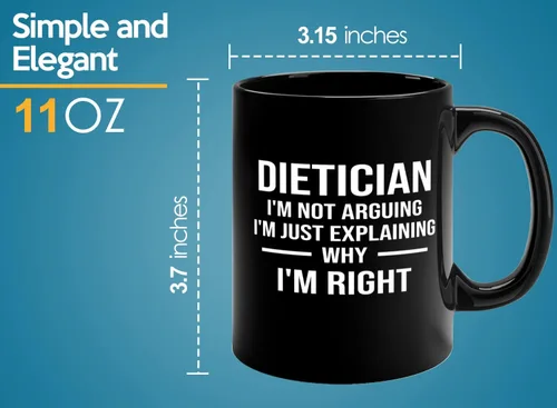 Vista 6 de Taza de café dietista de 11 onzas, color negro, dietista derecho, regalo dietista registrado, nutricionista, dietista, nutricionista clínico