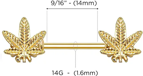 Vista 3 de Pierce2GO Piercing para pezón de marihuana de oro de 0.49oz, 2