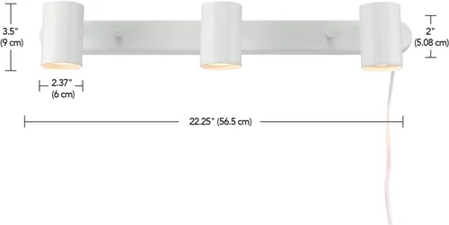 Vista 6 de GLOBE Electric 60024 Iluminación de riel de 3 luces con enchufe, cabezales ajustables, acabado blanco mate, 22 pulgadas, base GU10, cable de 15 pies
