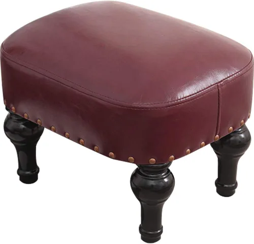 Vista 9 de Reposapiés tapizado vintage de cuero marrón - taburete de madera de goma del sofá del pie
