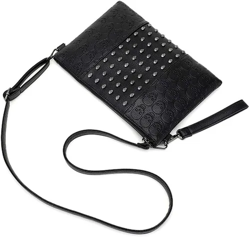 Vista 4 de Bolso de mano con estampado de calavera punk para mujer, color negro