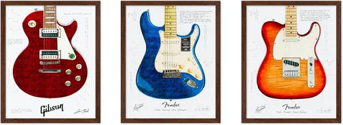 Vista 10 de Poster Master Póster de música vintage de 3 piezas, impresión de instrumentos retro, regalo para músico, amigo, guitarra eléctrica, patrón, patente