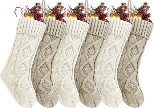 Vista 13 de Fesciory Calcetines de Navidad, paquete de 6 calcetines de punto grandes de 18 pulgadas y decoración para fiestas familiares de Navidad, borgoña