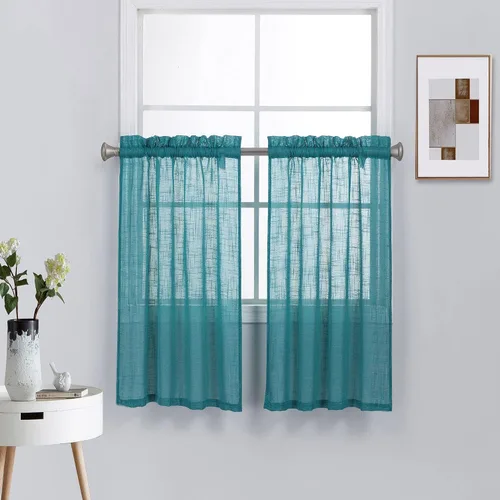 Vista 16 de 2 piezas de cortinas de aspecto de lino sólido y elegante, paneles totalmente cosidos, niveles de tratamiento de ventanas