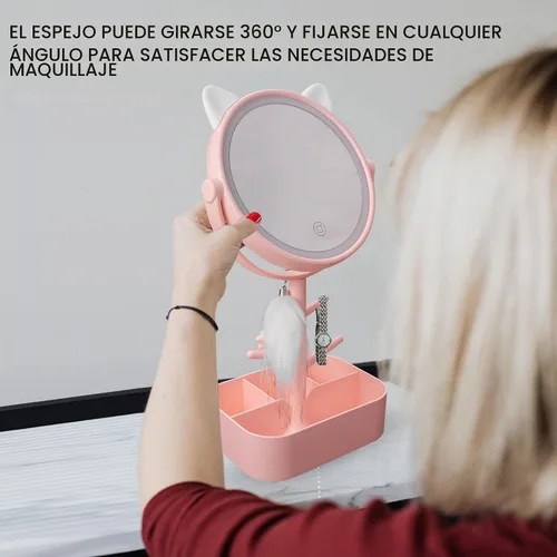 Vista 6 de Nonebranded Espejo de tocador con luces y luces de espejo de escritorio, control de luz táctil, portátil, de alta definición, espejo iluminado
