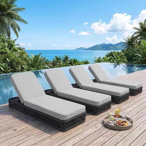 Vista 8 de Sillón tumbona para exteriores, respaldo ajustable de 5 posiciones y sillón Café/Beige