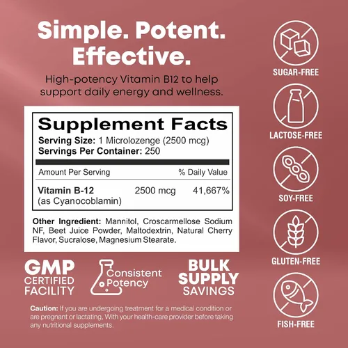 Vista 6 de NutraBulk Vitamina B12 Pastillas de disolución rápida de 2500 mcg - Sublingual B-12 con sabor a cereza - Suplemento de vitaminas B12
