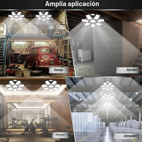 Vista 6 de AUDLES Paquete de 4 luces LED de garaje, 240 W, 24000 lm, 6500 K, luces LED de techo, con 7+1 paneles deformables, base con rosca E26/E27