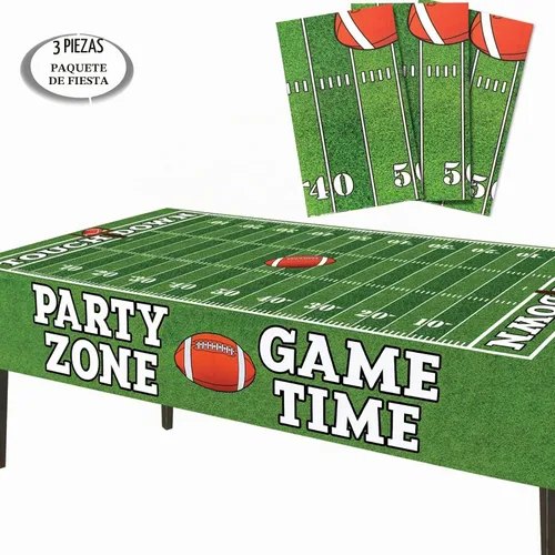 Vista 2 de AnapoliZ Mantel de fútbol de plástico Paquete de 3 piezas (54 pulgadas de ancho x 72 pulgadas de largo) Mantel rectangular para mesa de día