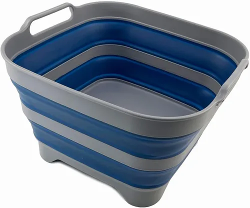 Vista 9 de SAMMART Sartén de plástico plegable de 10 L (2.6 galones) con tapón de drenaje, tina de lavado portátil, bañera plegable, almacenamiento de cocina