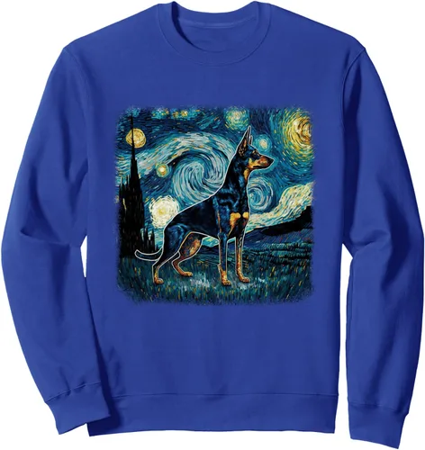 Vista 4 de Perro en la noche estrellada van gogh Dobie minpin Doberman Pinscher Sudadera, Negro