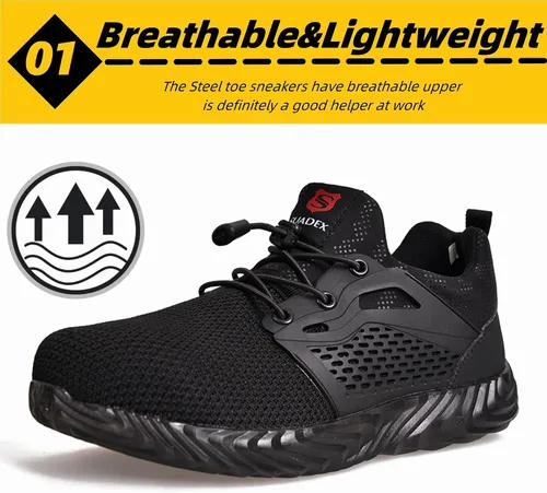 Vista 2 de SUADEX Zapatos de punta de acero para mujeres y hombres, zapatos de seguridad antideslizantes, transpirables, ligeros, a prueba de pinchazos