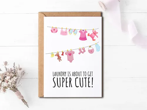Vista 3 de EdgarGifts Laundry Is About To Get Super Cute - Bonita tarjeta de felicitación para bebé, adorable tarjeta de baby shower para niña, ropa sucia