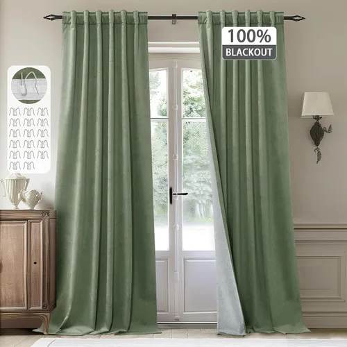 Vista 68 de StangH Cortinas 100% opacas, color beige, terciopelo suave y grueso, cortinas para ventana de dormitorio, forro blanco, cortinas con aislamiento