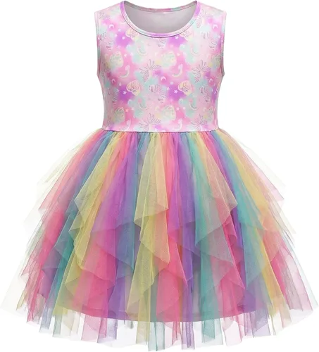 Vista 9 de VIKITA Vestido tutú para niñas pequeñas, falda de princesa de tul de sirena, traje de fiesta de cumpleaños de verano para niñas pequeñas de 3 a 8