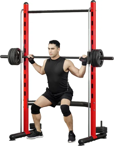 Vista 11 de Soozier Squat Rack with Pull-Up Bar, Adjustable Power Rack with Barbell Bar, Multi-Functional Steel Bench Press Rack for Home Gym Strength Training