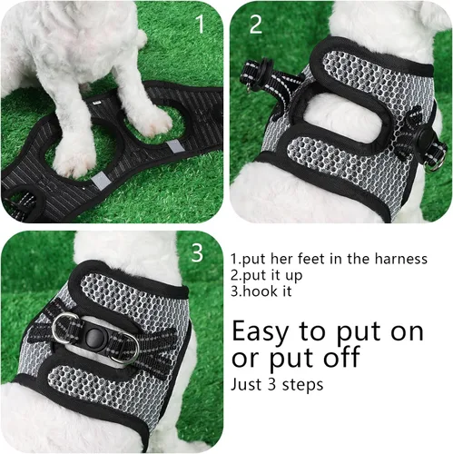 Vista 7 de Arnés para perro, arnés reflectante ajustable para perros y gatos pequeños, chihuahua para perros y gatos pequeños, medianos (negro, mediano)