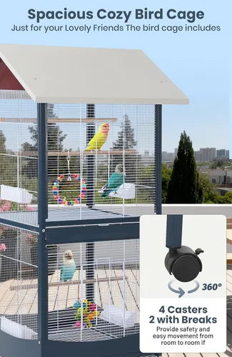 Vista 4 de Garvee Jaula para pájaros, jaula para pájaros extra grande de 66 pulgadas de alto, con bandeja extraíble, techo impermeable, fácil de limpiar