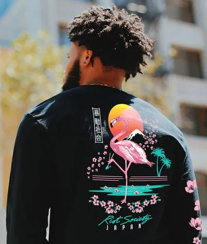 Vista 8 de Riot Society Camiseta de manga larga para hombre con estampado gráfico y bordado