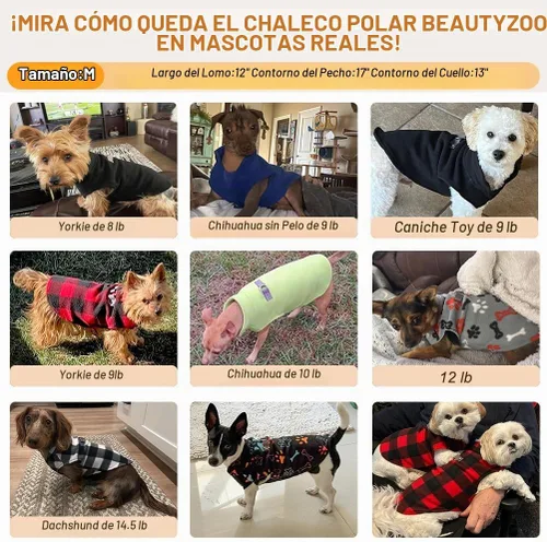 Vista 2 de BEAUTYZOO Chaleco de vellón para perros pequeños, de invierno y clima frío, con anillo en D, con anillo en D para correa, resistente al viento, pata