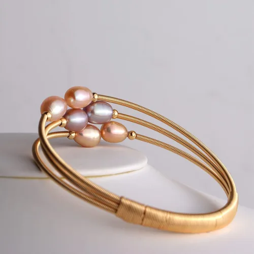 Vista 8 de Sonateomber Pulsera delicada de cadena de perlas de agua dulce de oro para mujer, con clip de papel, rosario, perla morada, con cuentas, regalo