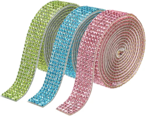 Vista 10 de MECCANIXITY 3 rollos de cinta de diamantes de imitación autoadhesiva de 3 yardas y 0.315 in para proyectos de artes y manualidades, pasteles de 4