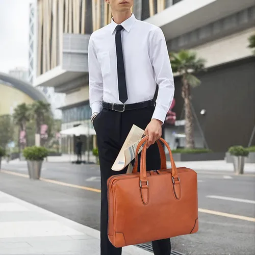 Vista 3 de Banuce Maletín de cuero italiano de grano completo para hombres 14 pulgadas bolsas de viaje Bolsas de negocios bolsa de viaje bolsa de accesorios