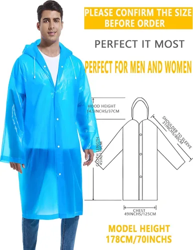 Vista 83 de 2 abrigos de lluvia de Borogo para adultos, chaquetas de lluvia reutilizables para hombres y mujeres