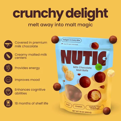 Vista 3 de Nutic Bolas de leche malteadas cubiertas de chocolate con leche gourmet – 1 libra de caramelo a granel para Navidad, vacaciones y noches de cine