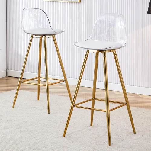 Vista 3 de Silla de bar acolchada moderna y cómoda con patas de metal, diseño de moda adecuado para comedor, cocina, terraza y sillas de sala de estar.