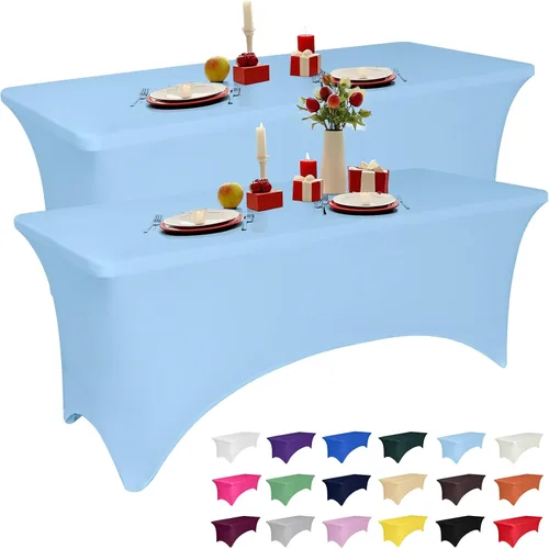 Vista 26 de Paquete de 2 manteles de elastano negro de 4 pies para mesas rectangulares, ajustado y elástico, lavable, resistente a las arrugas, perfecto