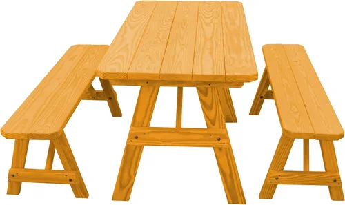 Vista 17 de Amish-Made - Mesa de picnic tradicional de pino tratado a presión de 44 pulgadas con bancos, manchas de cedro mancha de cedro