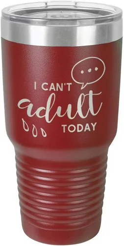Vista 10 de Vaso grabado con texto en inglés "I CAN'T ADULT TODAY", de acero con recubrimiento de polvo grabado con láser, taza de viaje con camello polar sin