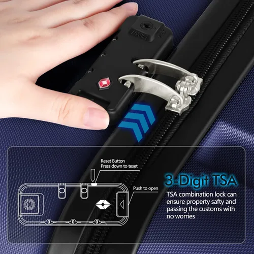 Vista 5 de AnyZip Maleta ligera de policarbonato ABS con 4 ruedas universales TSA Lock Azul oscuro