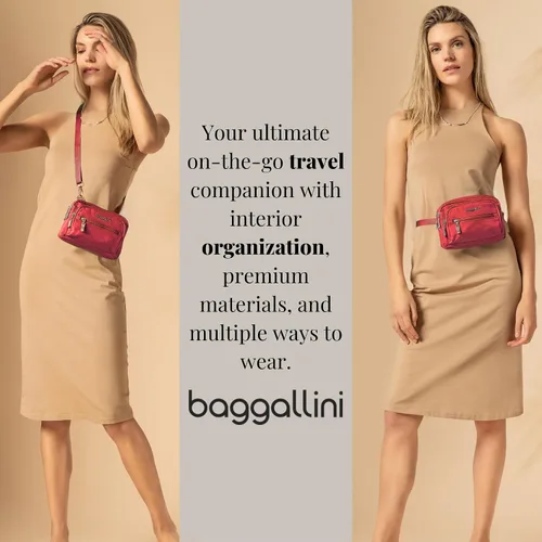 Vista 3 de Baggallini Bolsa cruzada pequeña con triple cremallera para mujer, 8 x 6 pulgadas, ligera, convertible