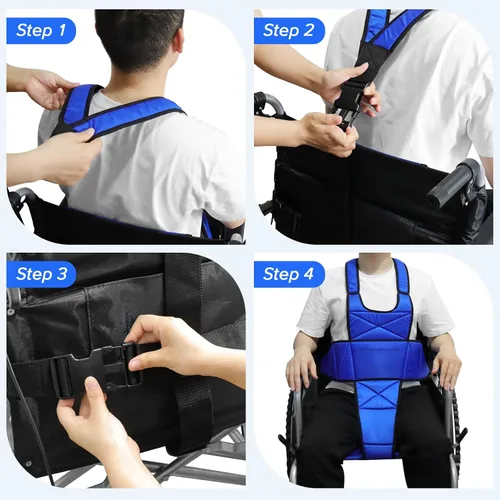 Vista 4 de YHK Cinturón de seguridad para silla de ruedas, cinturón de seguridad para silla de ruedas, chaleco de soporte de torso ajustable, correas de hombro