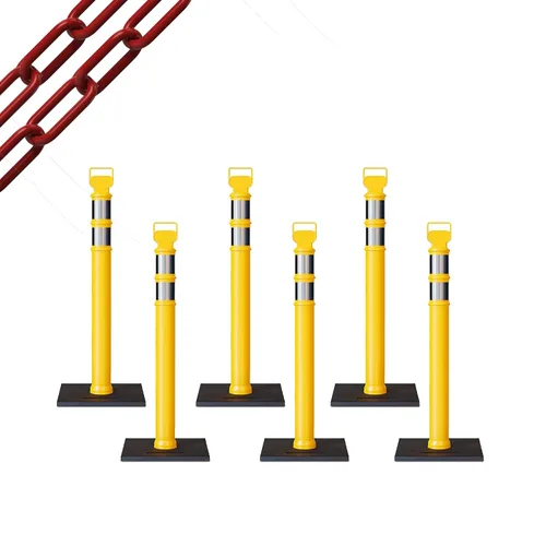 Vista 60 de CCW 6-Pack 45" Delineador Post Kit Kit de 3.0 in collares reflectantes, base de goma de 10 lb (6 postes blancos con cadena negra de 50 pies)